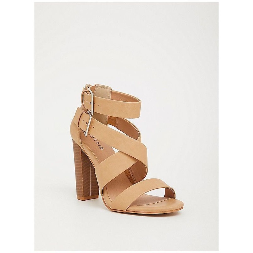 Torrid Nude Nubuck Stacked Heel Sandals Tan Strappy Block Heel 13W 11655473
